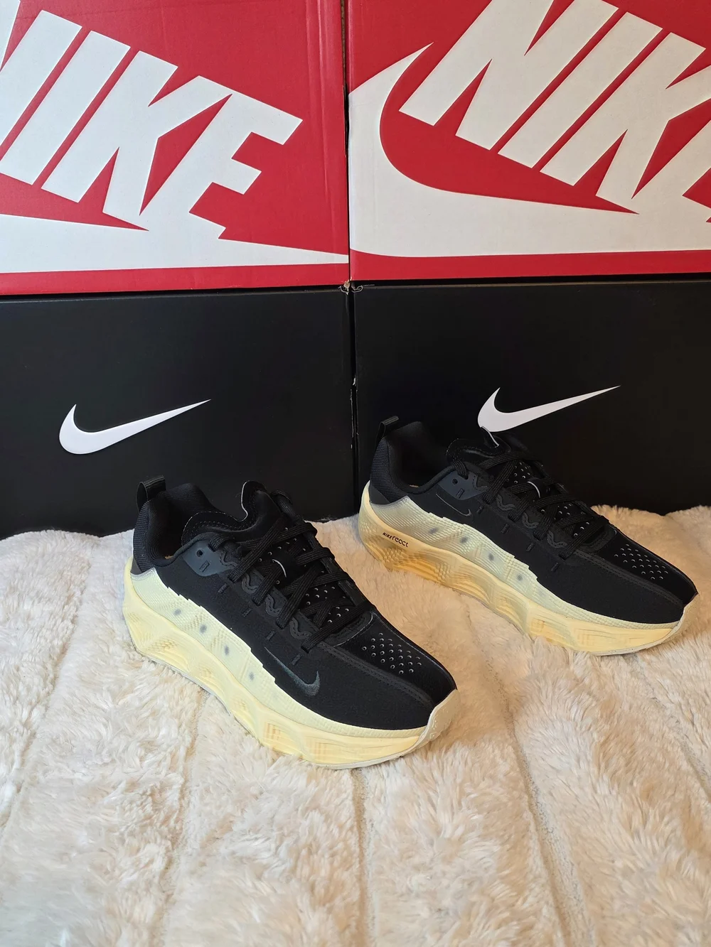 Nike Black Sneakers with Pale Yellow Platform Soles